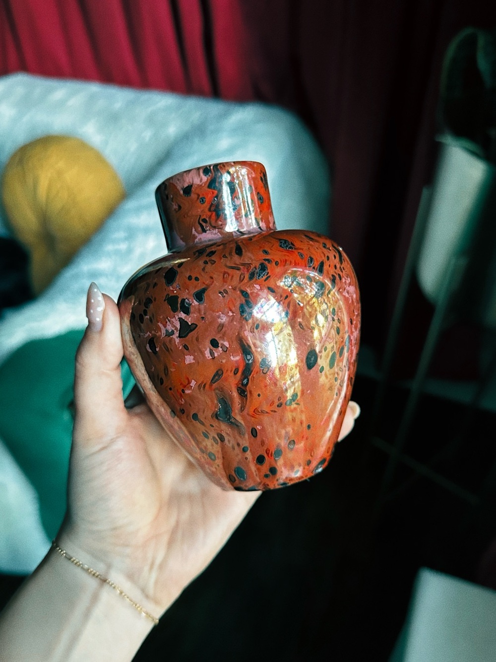 Handcrafted Red Speckled Ceramic Vase Haeger Made in USA Vase 1970s